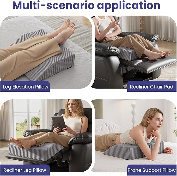 idee-home Recliner Leg Rest Cushion, Recliner Footrest Extender Pillow with Removable Corduroy Cover, Multi Purpose Ergonomic Foot Pillow Back & Lumbar Support Cushion for Bed Sofa Couch, Grey