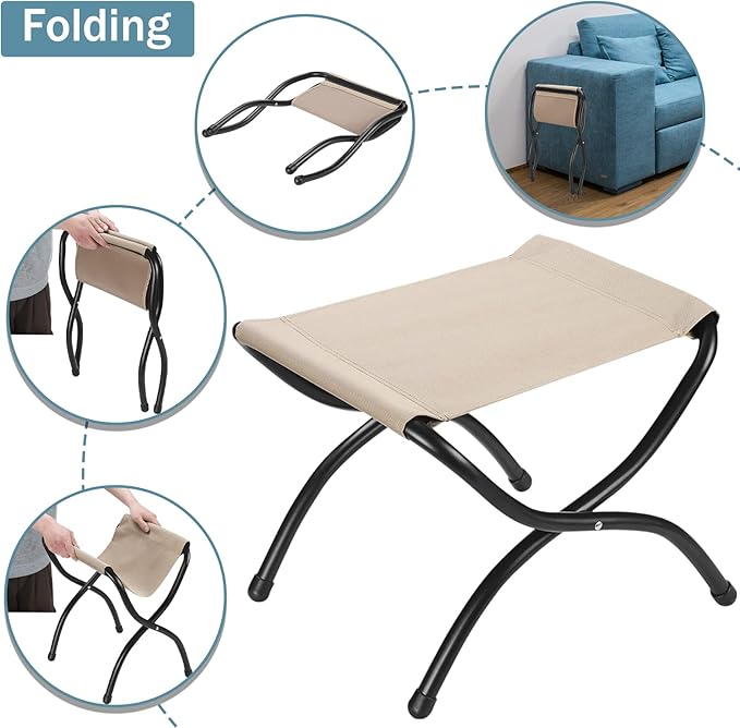 Foldable Upholstered Footstool, Space-Saving Washable Cushion, 18.5"x14.8"x15", 150lb, Indoor/Outdoor - Living Room/Bedroom/Patio Light Grey