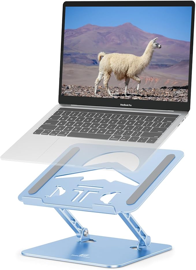 Laptop Stand Adjustable Laptop Holder for Desk, Foldable Laptop Riser Portable Computer Stand Compatible with MacBook, Lenovo, HP and All Laptops up to 16 inches Diamond Blue