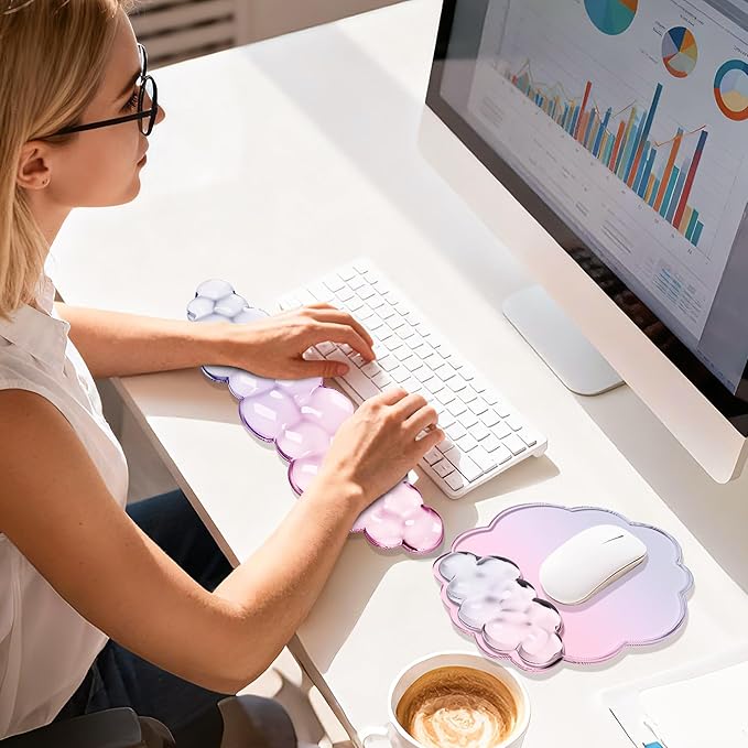 Cloud Wrist Rest Gel Set — Ergonomic Cloud Wrist Rest Keyboard and Mouse Pad, Non-Slip Desk Accessories for Office and Home(Gradient Pink)