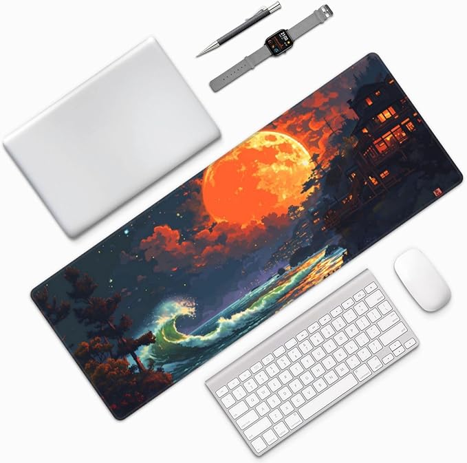 Gaming Mouse Pad Desk Pad,Extended Big Mouse Pad,31.5x11.8 Inch Long Computer Keyboard Mouse Mat Mousepad with 3mm Non-Slip Base and Stitched Edge for Gaming and Officeโฆ (Oil Painting)