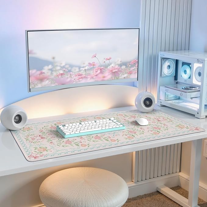 iCasso Computer Pad Blue,Aesthetic Mouse Pad for Laptop,Non-Slip Keyboard Mats for Desktop,Cute Girly Desk Mats with Stitched Edges,Extra Large Desk Cover Protector for Gaming Office Home