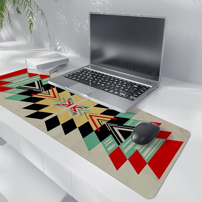 Western Mouse Pad,Western Desk Accessories,Retro Southwestern Mouse Pad,Vintage Aztec Tribal Kilim Desk Mat,Aesthetic Boho Ethnic Mousepad For Cowboy Home Office Dorm Desktop Decor,31.5x11.8 I
