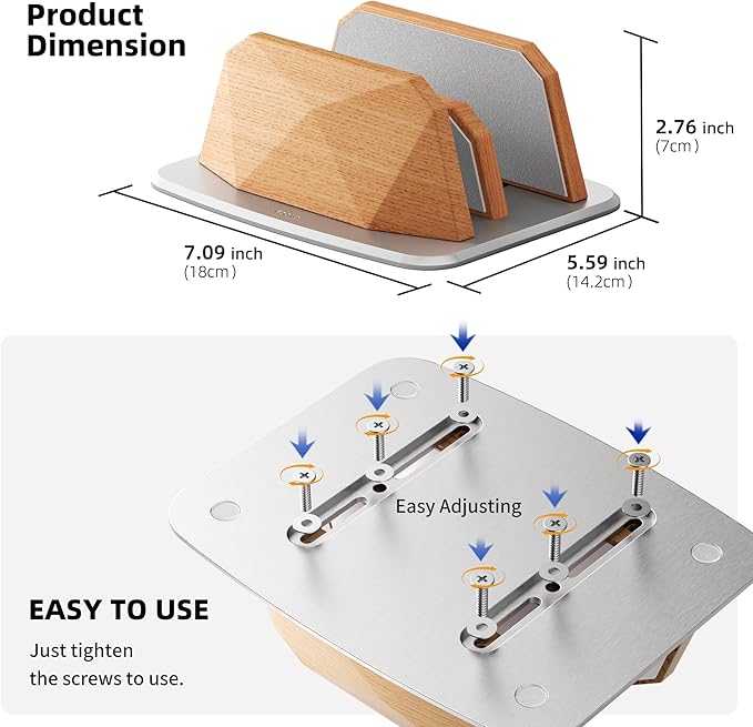 AFOOYO Vertical Laptop Stand - Dual Slots Wooden Adjustable Laptop Holder,Desktop Dock Compatible with All MacBook, Surface,Chromebook,Dell & More(Beechwood)