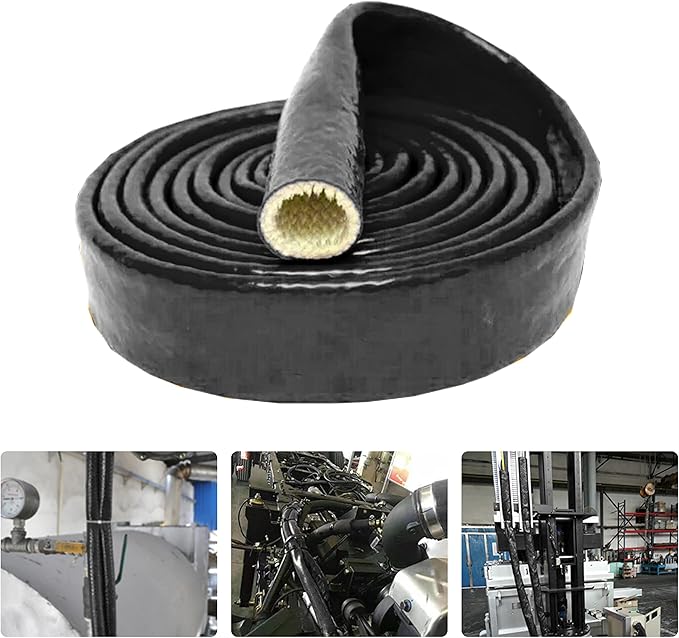 1/2"(12.7mm) ID Fire Sleeve Heat Sleeve Heat Shielded Fire Thermo Armor Silicone Coated Fiberglass for Automotive Hose Lines & Electrical Wiring,5 feet(Black)