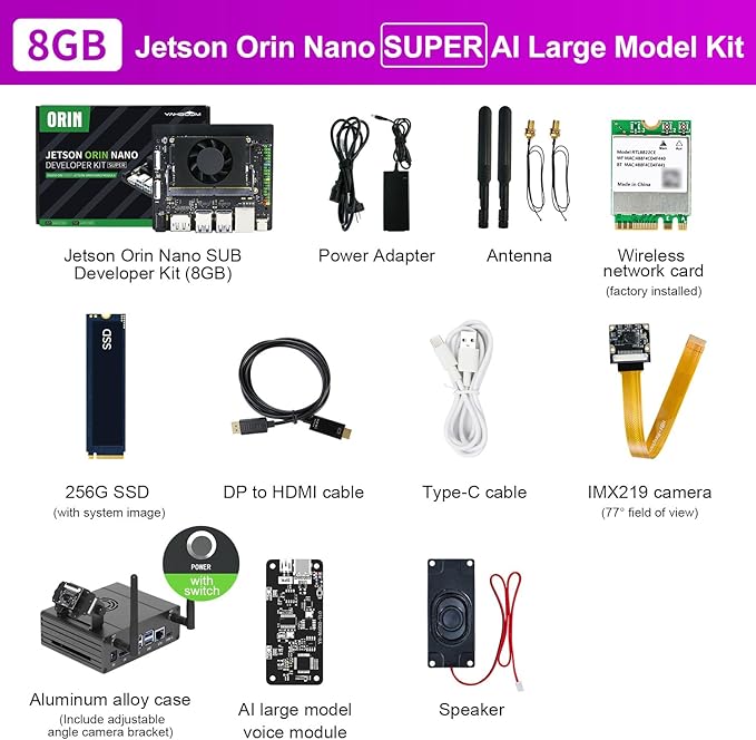 Yahboom Jetson Orin Nano Super 8GB AI Large Model Material SSD Jetson Aluminum Case, AI Voice Module, CSI IMX219 Camera Mechanical Engineers