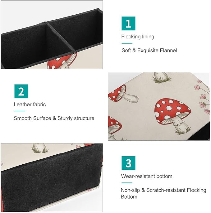 Multi-Functional PU Leather Pencil Holder Floral Red Mushroom, Practical and Stylish Design