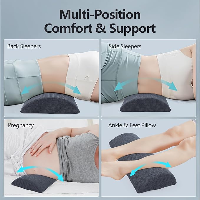 Cozyhealth - 3.15"H*23.6"L - Soft Lumbar Pillow for Sleeping, Memory Foam Back Lumbar Support Cushion for Lower Back Pain Relief Bed Waist Sleep Support Pillow for Side, Back Sleeper(Dark Grey, Large)