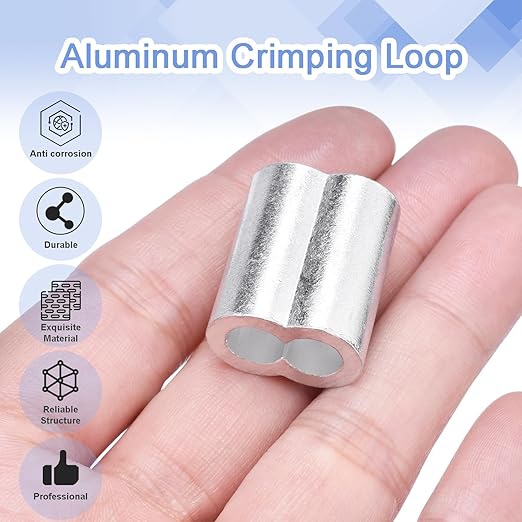 CooBigo 20Pcs 1/4""Cable Crimp Sleeves, Aluminum Wire Rope Crimping Loop Sleeve. Cable Ferrules for Cable and Wire Rope Crimp Double Barrel Crimp Sleeves (M6-1/4"")