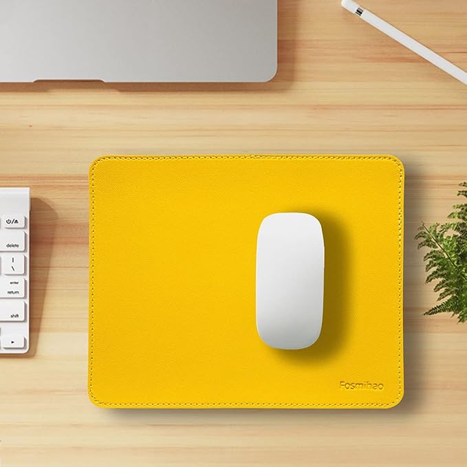 Leather Mouse Pad - Wood Mouse Pad, Double Side Mouse Pad with Stitched Edge, Waterproof Ultra Thin Mouse Pad for Computers, Laptop, Office & Home, 10.2 x 8.3 Inch, 1 Pack (Yellow)