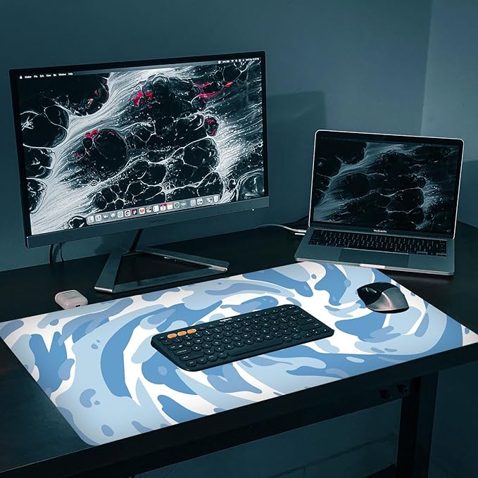 Fluid Pattern XXL Mouse Pad,Super Thick Waterproof Fluid Pattern Large Gaming Mousepad with Stitched Edge,Mouse Computer Desk Accessories,Non-Slip Base Mouse Keyboard Mat 800X400X4mm
