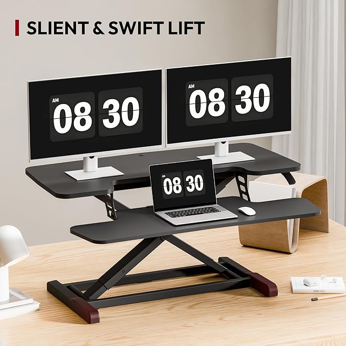 SANODESK 36" Standing Desk Converter, Adjustable Sit Stand Desk Riser with Effortless Lifting for Home Office, Standing Desk Topper for Dual Monitors, Computer Lift with Keyboard Tray, Black