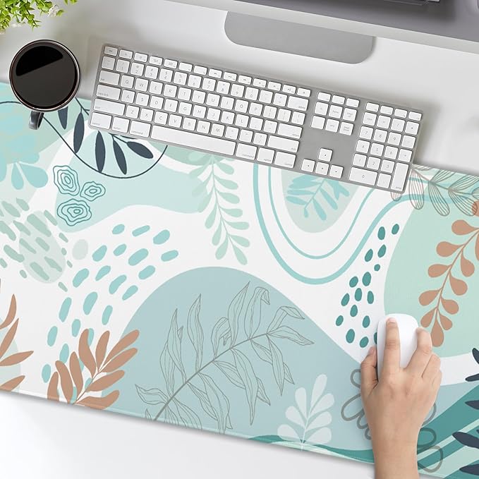 Boho Abstract Art Large Mouse Pad 35.4"X15.7" Modern Boho Leaves XXL Extended Mouse Pad Desk Mat Waterproof Non-Slip Rubber Base with Stitched Edges Mouse Mat for Abstract Art Design for Home & Office