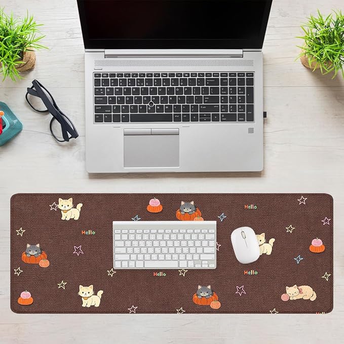 Cute Cat Gaming Mouse Pad Pumpkin Kawaii XL Mouse Pad Large Mousepad Extended Laptop Keyboard Mat Gaming Desk Pad Mouse Mat Office Computer Keyboard Laptop 31.5"x11.8"