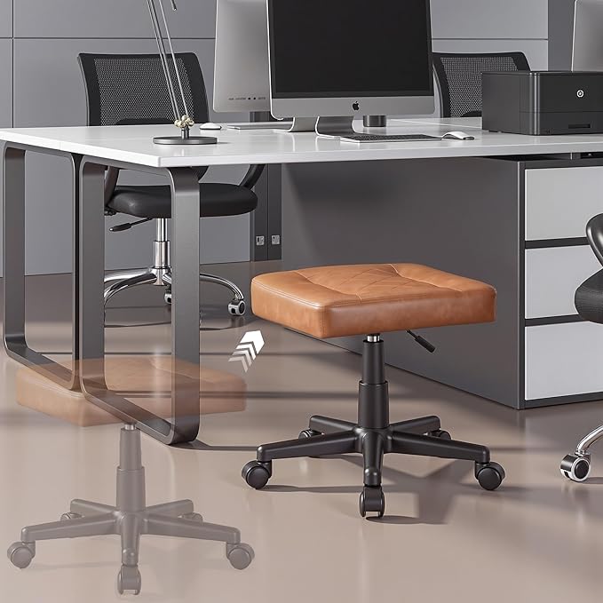 VECELO Under Desk Footrest, PU Ergonomic Foot Rest with Wheels, Comfort Padding, Height Adjustable for Relieving Leg Pain, Stiffness, and etc, Brown