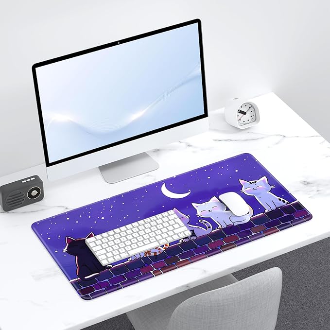 Desk Pad, 32" x 16" XXXL Extended Large Gaming Mouse Pad, Desktop Decor Desk Mat, Men Women Office Supplies and Accessories, Cute Anime Mouse Mat for Laptop & Keyboard, Cat and Star Sky