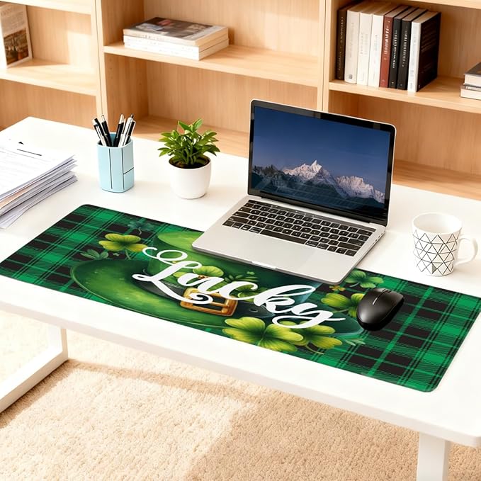 Large Mouse Pad Non-Slip Rubber St Patrick Hat Long Gaming Desk Mat Big Computer Keyboard Mousepad Waterproof Protector Wristing Pad for Gaming Office Home Decorative 31.5 X 11.8 Inch