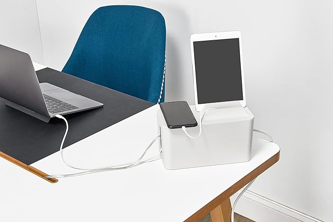 Bluelounge CableBox Mini Station White Cable and Cord Management System - Small Surge Protector Included