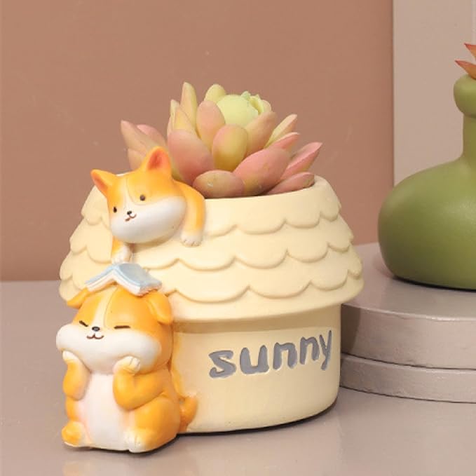 Cute Small Pen Pencil Holder, Kawaii Resin Cat Dog Dinosaur Rabbit Animal Paper Clip Toothbrush Mini Storage Organizer Office Desk Decorations