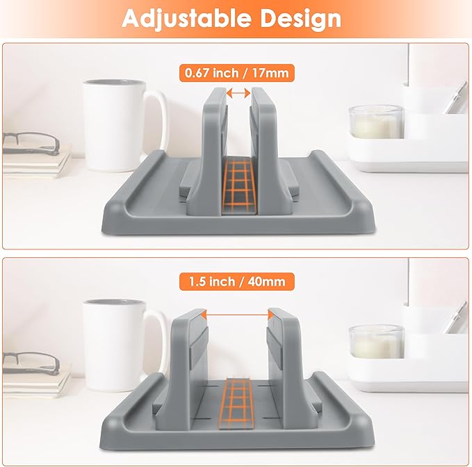Vertical Laptop Stand, ABS Plastic, Adjustable Dock up to 15 inch PC Desk Space Saver for MacBook/Surface/iPad/mini PC (Space Grey)