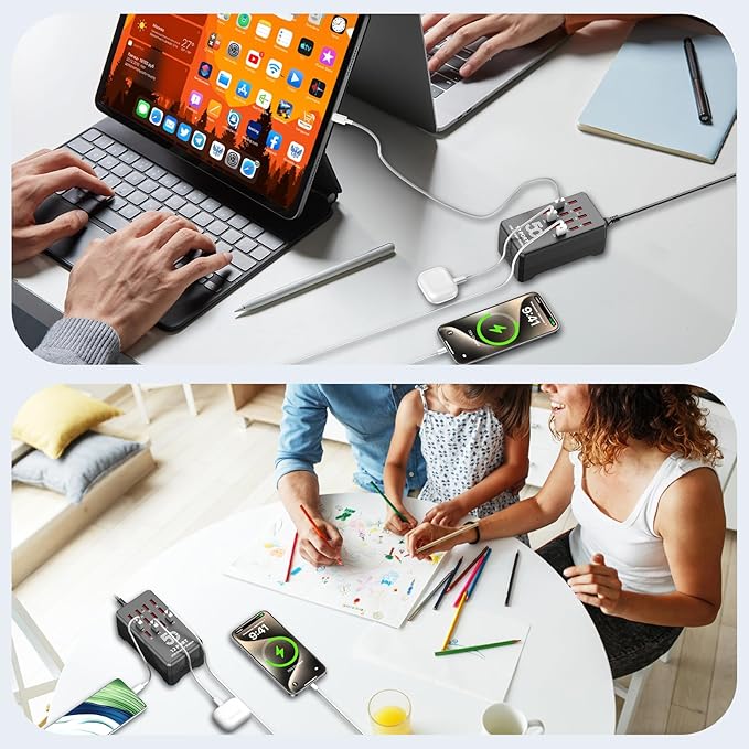 50W 12-Port USB Charging Station for Multiple Devices-Portable USB Charging Hub Compatible with iPhone, Android, Tablet, AirPods & More-Compact Charger Block for Home, Office & Entrepreneur.
