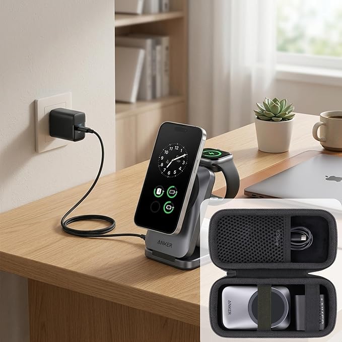 for Anker Prime 3-in-1 Wireless Charging Station Hard Travel Case(Black Case)