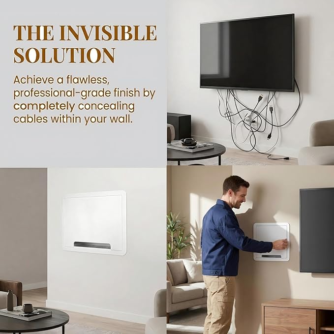9'' in-Wall Media Box & Recessed Outlet Box with Cable Management - Structured Media Enclosure Compatible with Streaming Media Players - WiFi Friendly Design