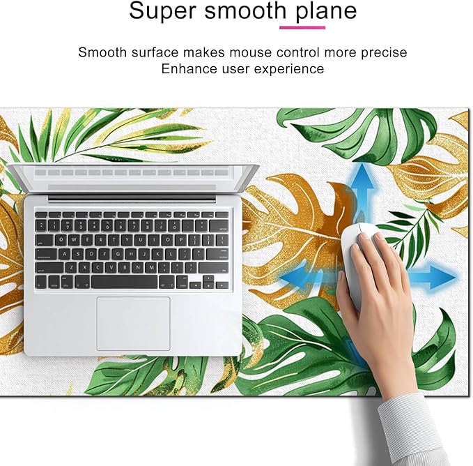 HOMETITUTE XL Mouse Pad 31.5 x 11.8 Inch Tropical Green and Gold Palm Leaf Desk Mat Extended Large Mousepad Non Slip Waterproof Desk Pad Keyboard Mat for Office Home Computer Accessories