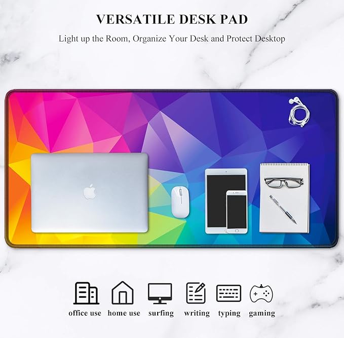 Auhoahsil Large Mouse Pad, Full Desk XXL Extended Gaming Mouse Pad 35" X 15", Waterproof Desk Mat with Stitched Edges, Non-Slip Laptop Computer Keyboard Mousepad for Office and Home, Rhombus Design