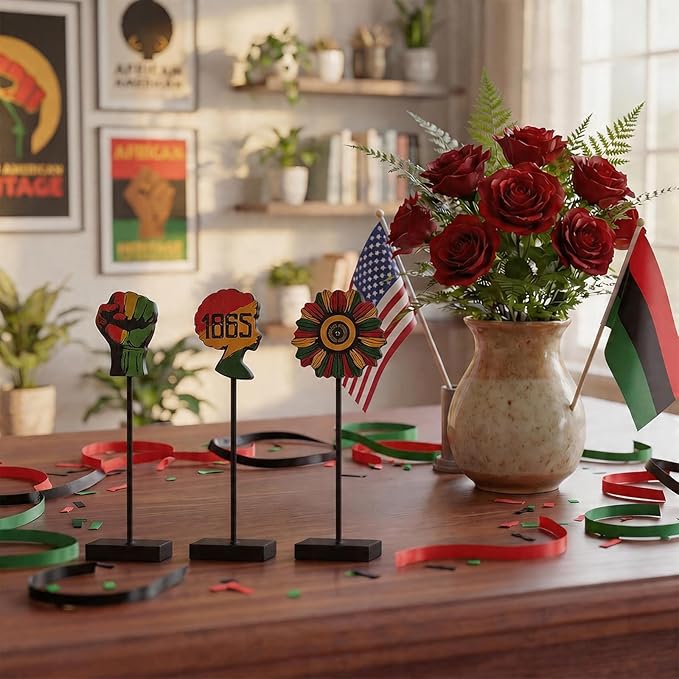 Smile Juneteenth 1865 Sunflower Wooden Tabletop Decor - Black Pride Desktop Signs - African American Home Office Shelf Decorations - Black History Month Gift