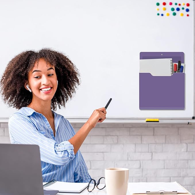 Fuutreo 6 Pcs Magnetic Wall File Organizer Magnetic Wall File Holder Refrigerator Magazine Holder for Mail Letters Paper(Violet Color,Vertical-large)