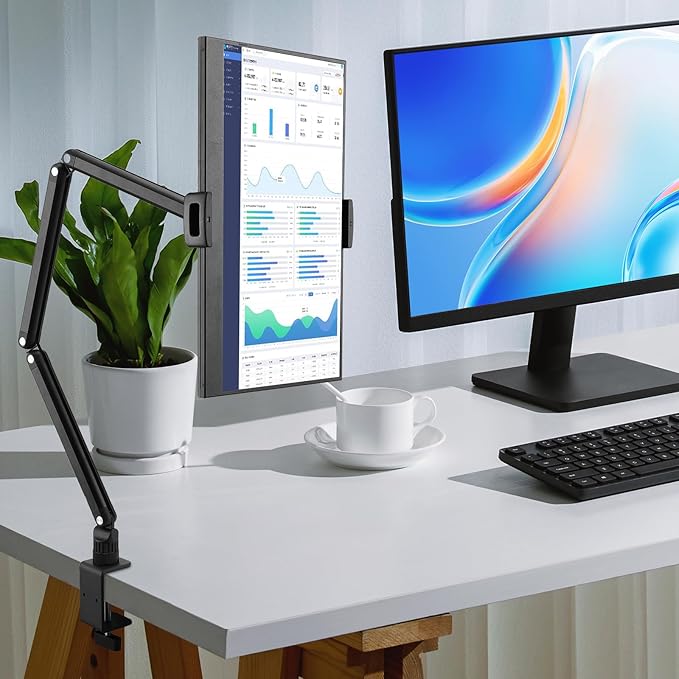 for ipad Tablet Stand Holder for Desk,Portable Monitor Stand Holder 15.6'' Max,for ipad Tablet Mount Arm with Upgraded Screws/360°Rotate Base,Fits for Kindle,Tabs 12.9'' Max(Not Over 2.65lb)