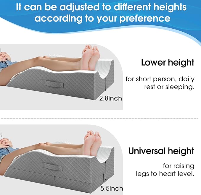 TranquilRelax Elevation Pillows for Leg After Surgery, Memory Foam Adjustable Wedge Pillow for Injury or Rest, Ankle Pillow for Sleeping Blood Circulation, Grey/Double Leg