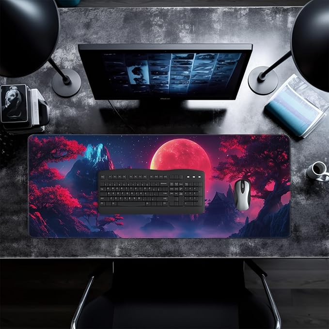Darkness Red Moon Mouse Pad Abstract Red Mouse Pad 31.5x11.8 Inch Non-Slip Rubber Base Large Mousepad Stitched Edges Keyboard Mouse Mat Desk Pad for Office and Home(3)