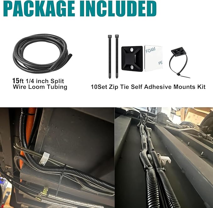 1/4 Inch Wire Loom Split Tubing - 15 ft Cord Protector Electric Wires Covers, Automotive Wire Flexible Conduit, Plastic Wire Cover with Cable Zip Tie (1/4"-15ft)