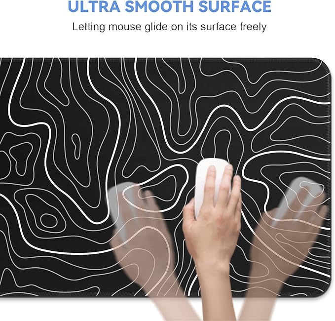 DIGSOM Mouse Pad Gaming Mousepad 31.5 x 11.8in Large Mouse Pad for Keyboard and Mouse with Anti-Slip Rubber Base, Keyboard Pad XL Mouse Mat for Home and Office(Black with White Topographic Line)