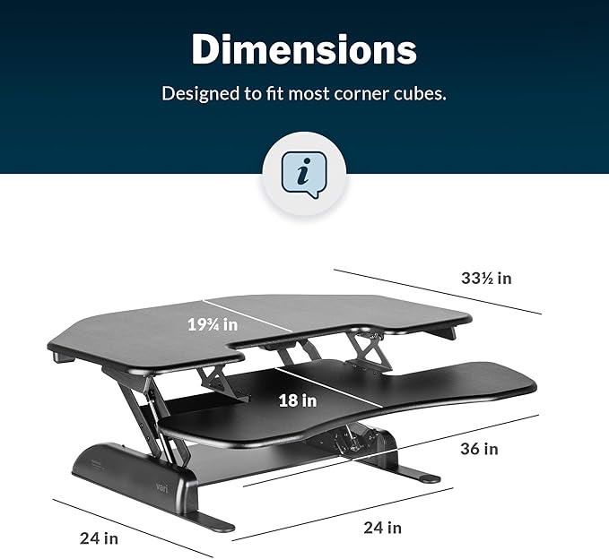 Vari - VariDesk Cube Corner 36 - Cubicle Standing Desk Converter for Dual Monitors - Home Office Desk with 11 Height Adjustable Settings, Spring-Assisted Lift, Weighted Base - Fully Assembled, Black