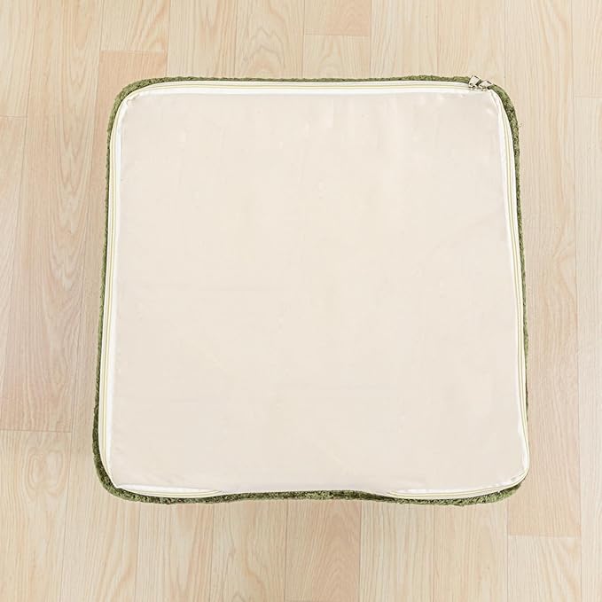 Furry Square Pouf Ottoman – 20"x14" One-Piece Seamless Integral Foam Foot Stool Ottoman Foot Rest Living Room Bedroom Under Desk (Green)