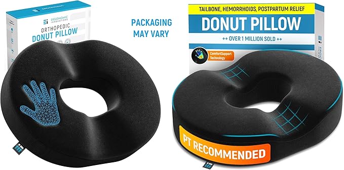 PT ENDORSED Donut Pillow Tailbone Pain Relief Cushion - Coccyx & Hemorrhoid Pillow for Sitting - Donut Seat Cushion for Pressure Relief, Prostate, Postpartum, Pressure Sores, Lifting Cushions