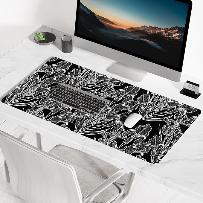 BOSOBO Large Mouse Pad, Desk Pad, XXL XL Extended Gaming Mouse Pad, Desk Mat for Office & Home, Long Keyboard Mat, Huge Mouse Pad, Desktop Full Cover 35.5 x 15.7 Inches, Art Impressionist Flower Black