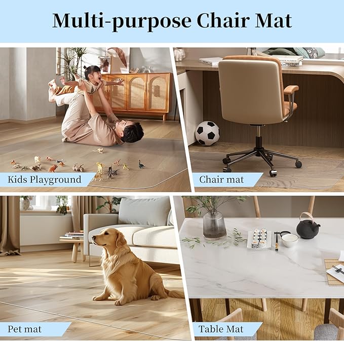 Tonaus Chair Mat for Hard Floor Office Chair Mat Desks Mats Large 48"×36" (3'x4'),Transparent Clear PVC Floor Protector for Home Office Study Wooden Floors, Not for Carpet