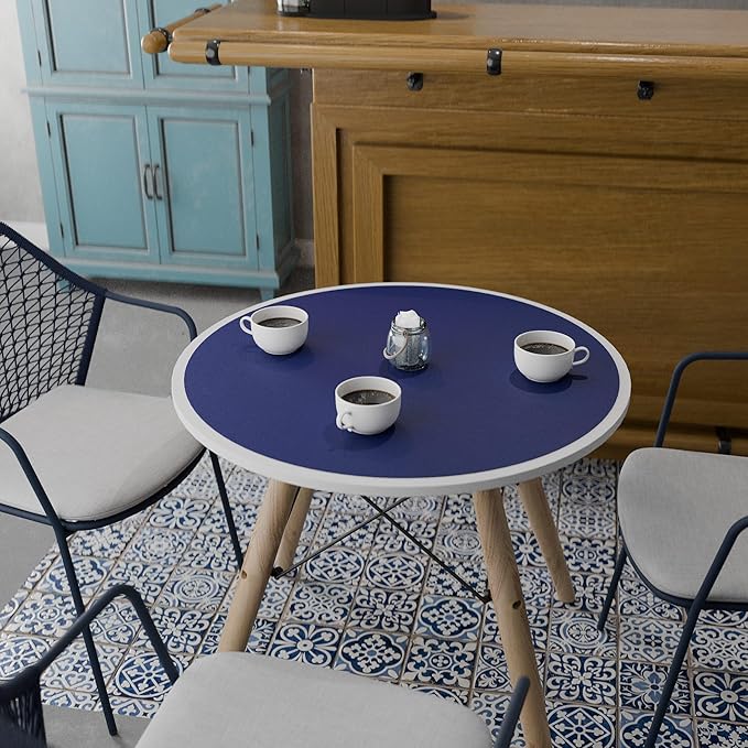 CENNBIE 30 Inches Round Table Cover Protector - Cork & Leather Table Mat - Suitable as Side Dining Coffee Table Pad - Can Be Cut to Fit (18"-30", Blue)