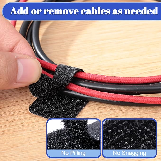 100PCS Cable Management Under Desk, Hook and Loop Cable Straps Adjustable Cord Organizer for Home Office Essentials, Black Cable Ties Under Table