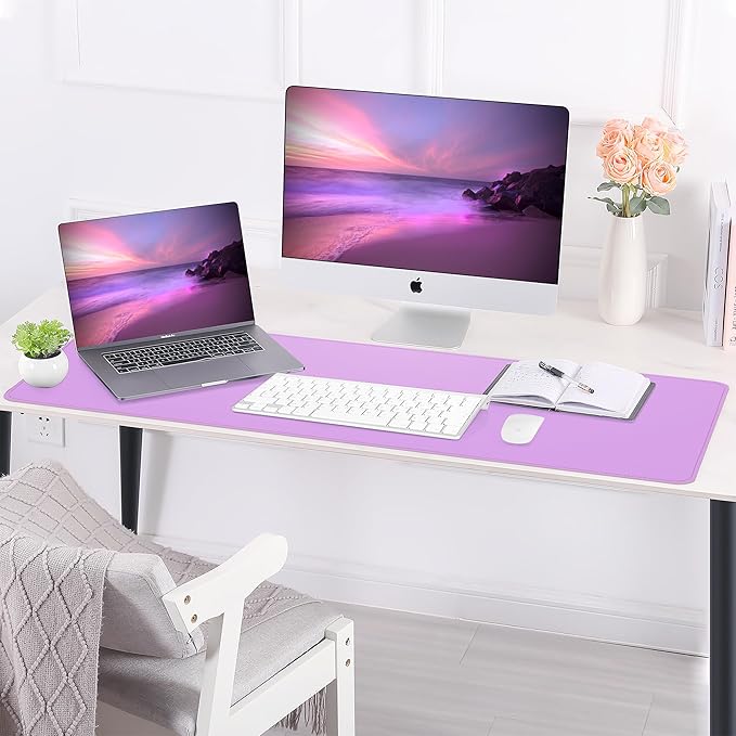 AFIING Cork Desk Mat 47" x 17", Dual-Sided Natural Cork & PU Leather Desk Pad, Non-Slip Waterproof Large Mouse Pad for Office, Home & Gaming (Purple)