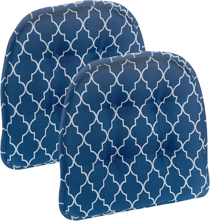 Klear Vu Omega Non-Slip Chair Cushions, Assembled in USA, U-Shaped Skid-Proof Seat Pads for Dining Room, Kitchen, Office, 15"x16" 8 Pack Geo Blue 8 Count