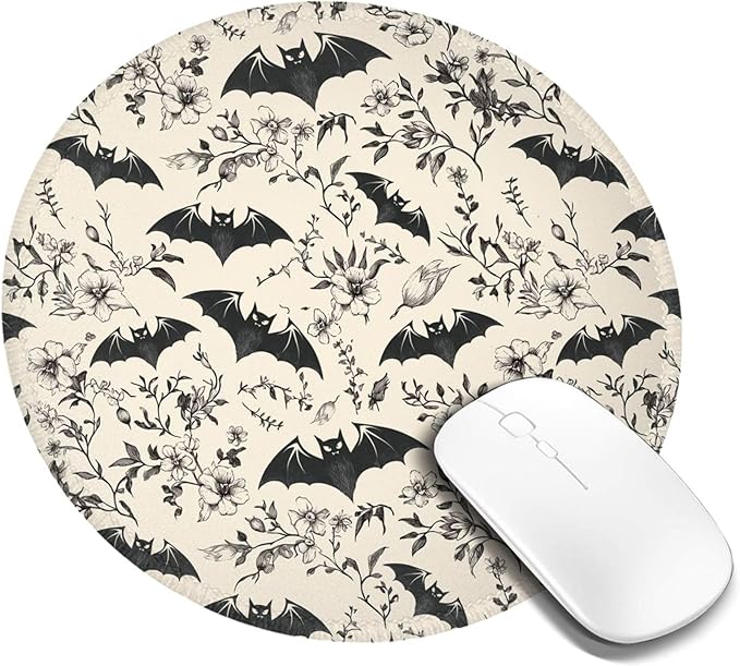 Halloween Flower Round Mouse Pad Premium Textured Mouse Mat Washable Mousepads with Extended Stitched Edges Non Slip Rubber Base Small Mousepad 7.9 X 7.9 X 0.12 Inches