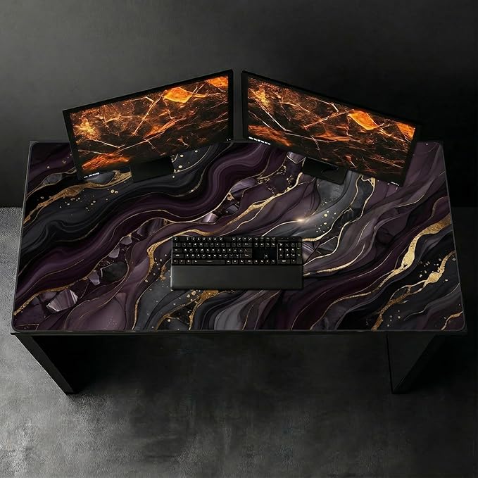 Black Gold Marble Mouse Pad 48x24in, Luxury Abstract Extended Desk Mat, Non-Slip Waterproof Keyboard Pad for Office & Gaming