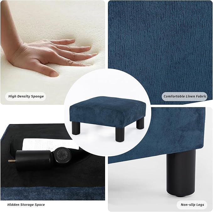 Joveco Small Foot Rest Stool Ottoman, 15" Fabric Square Short Low Footstool Upholstered Footrest for Chair, Under Office Desk, Living Room, Navy Blue