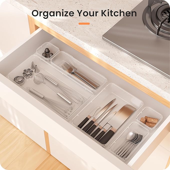 A-LuGei ใMilitary Grade Drawer Organizer, ใ๐ฑ๐ฆ๐ถ๐๐ฒใ Makeup organizer, ใHolds 177 Itemsใ Bathroom Organizers and Storage, Organization and Storage, Desk Drawer Organizer for Vanity (Clear)