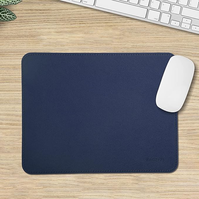Double-Sided PU Leather & Cork Mouse Pad with Coaster – Reversible, Non-Slip, Stitched Edges for Office & Home, 8x11 Inches,(Blue)